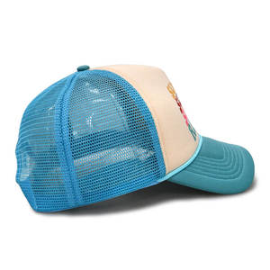Casquette 5 panneaux personnalisée bleu ski avec dos en maille, logo imprimé 3D en relief, style streetwear, ajustable, type snapback ou trucker - Product Image 3