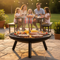 Brasero d'extérieur 2-en-1 de 24 pouces avec grille de cuisson et écran anti-étincelles, foyer rond à bois pour chauffage et fêtes