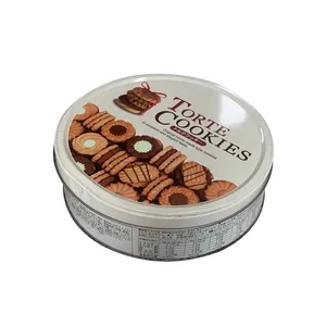 Caixa de lata redonda de biscoitos, embalagem personalizada de metal redonda para presente de bolo biscoitos promoção de açúcar
