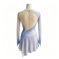 Robe de patinage artistique à manches longues, dégradé bleu clair et blanc, dos ouvert, en tissu mesh, pour compétition sur glace adulte et enfant
