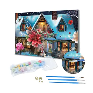 Factory Direct Painting By Numbers Kits For Adults And Kids Winter Warming Cottage Digital Oil Painting Wall Paintings