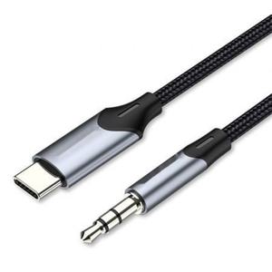 Câble convertisseur - USB type-C mâle vers jack 3,5 mâle, 1 m, couleur gris, idéal pour la connexion audio entre les appareils. - Product Image 1