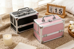 Petite trousse de <span class=keywords><strong>maquillage</strong></span> professionnelle, boîte à cosmétiques avec séparateurs réglables, Kit d'organisation d'artiste de <span class=keywords><strong>maquillage</strong></span> en aluminium avec miroir - Product Image 6