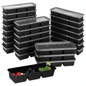 <b>Japanese</b> Style Three Compartment Disposable Bento Lunch <b>Box</b> 500ml Food Grade PP Portable Food Container for Rice <b>Snacks</b> Side - Product Image 4