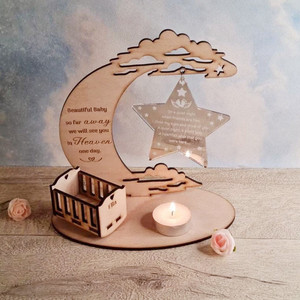 Le migliori vendite Custom Death Birth Anniversary Memories Display portacandele commemorativo per bambini in legno con stella acrilica - Product Image 2