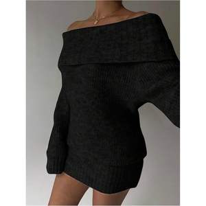 เดรสสั้นแบบเปิดไหล่สำหรับผู้หญิง แขนยาว ทรงเข้ารูป ผ้าถัก สไตล์ลำลอง ทรงเอ-ไลน์ - Product Image 2