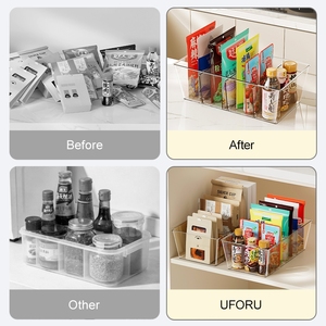 UFORU <strong>Clear</strong> Fridge Bin With Adjustable Dividers Transparent Food <strong>Container</strong> for Kitchen Pantry Cabinet Storage - Product Image 4
