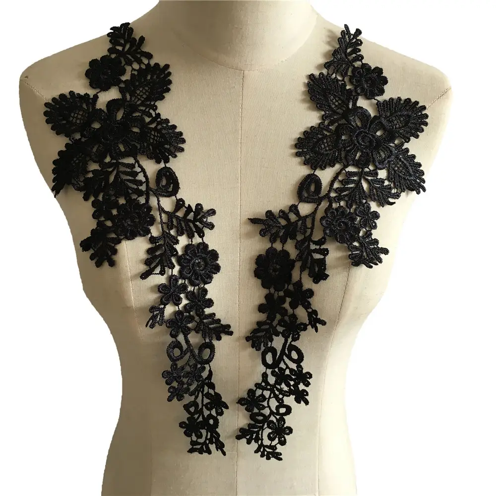 Wholesale Lady dress accessory Black Embroidery Lace Collar Patch