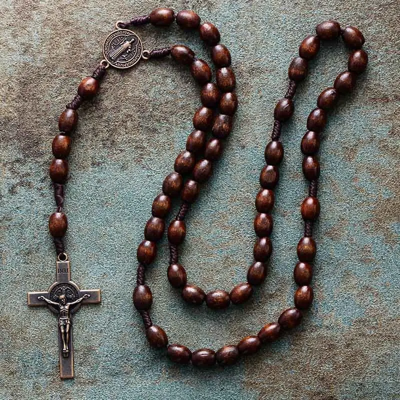 Boemia perline di legno Vintage croce ciondolo rosario Lariat collana spirituale fatto a mano Yoga Designer uomo donna gioielli all'ingrosso