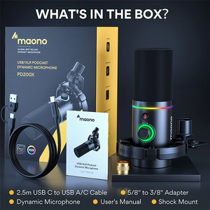 Maono xlr/usb Dynamic ไมโครโฟน, RGB พ็อดคาสท์ไมค์พร้อมซอฟต์แวร์สำหรับการสตรีมมิ่ง, เล่นเกม, การบันทึก, การสั่งงานด้วยเสียง, ไมโครโฟนโลหะ