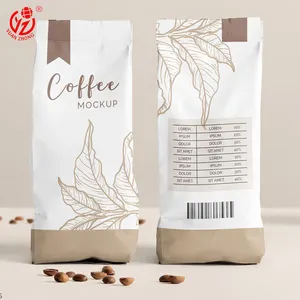 Etiqueta Privada impresa personalizada, 100g, 250g, 500g, 1kg, papel de aluminio negro resellable, bolsa de embalaje de granos de café de fondo plano con válvula