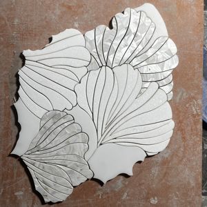 Mosaïque en <span class=keywords><strong>marbre</strong></span> blanc de Carrare et <span class=keywords><strong>marbre</strong></span> noir découpée au jet d'eau avec revêtement auto-adhésif résistant à l'eau - Product Image 3
