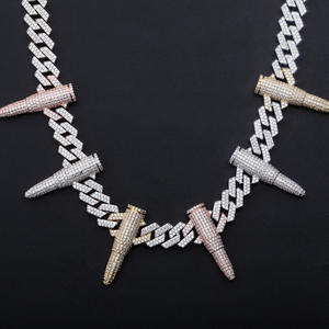 Chaîne cubaine Hip-Hop européenne et américaine de 14 mm avec rivets en forme de balle, collier pour homme entièrement serti de zircone, style Hip-Hop Punk - Product Image 3