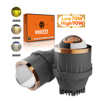Lampu Kabut LED Bi-LED Redsea G30 90W Tiga Warna 3 Inci Proyektor Dual Lamp Cup Penetrasi Tinggi untuk Mobil
