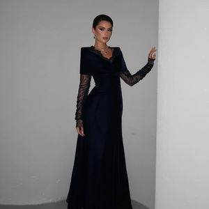 ชารอนกล่าวว่า SF443 ชุดราตรีทรงเมอร์เมดสีน้ำเงินกรมท่าสุดหรู แขนยาว เปิดไหล่ แต่งลูกไม้ สำหรับผู้หญิง งานแต่งงาน งานเลี้ยง ไม่มีสินค้าในสต็อก - Product Image 2
