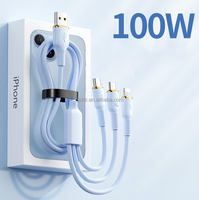 Câble de charge rapide 3-en-1 en silicone et nylon de haute qualité 100W, entièrement chargé en 18 minutes, pour mobile, iPhone, ordinateur/imprimante