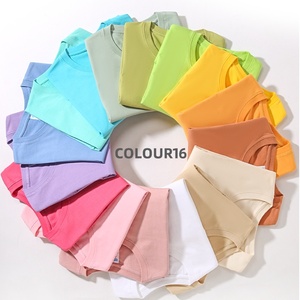 Venta al por mayor barato colorido 200g 100% algodón manga corta Camiseta para Mujeres Hombres Color sólido liso adolescentes camiseta - Product Image 3