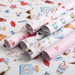 8 desain kertas pembungkus Hari Valentine cinta hati kertas kerajinan bermotif warna-warni untuk hadiah ulang tahun bayi ulang tahun pernikahan