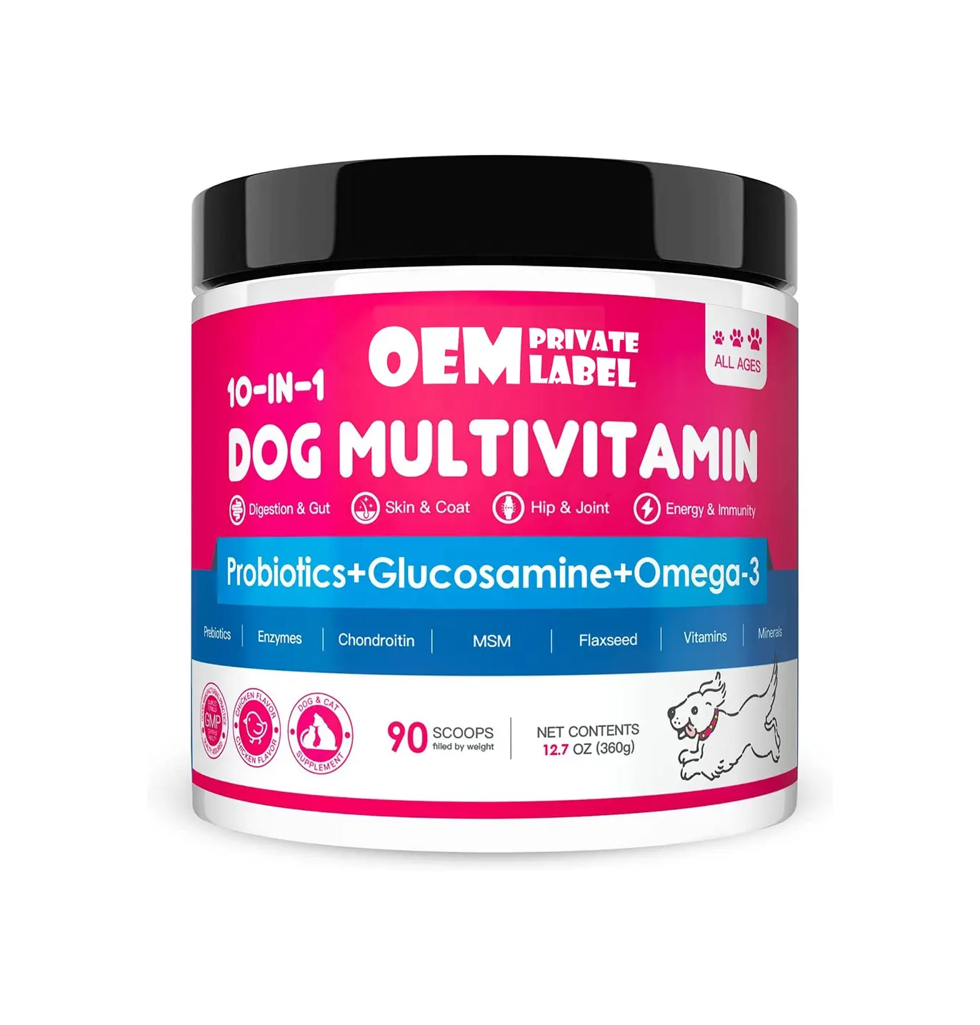 Probióticos de vitaminas para perros, tratamiento de pulgas y garrapatas para perros, con condroitina y MSM Omega 3