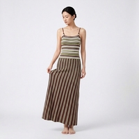 Robe longue décontractée sans bretelles en maille rayée, coupe ajustée, en acrylique, pour femme, service OEM éco-responsable