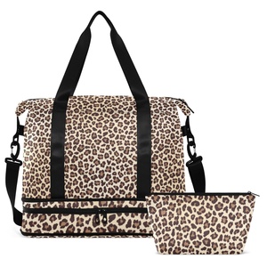 Bolsa de Viaje Grande con Estampado de Leopardo, para Separación de Artículos Secos y Húmedos, Almacenamiento, Deportes, Yoga, Fitness, con Compartimento Independiente para Zapatos - Product Image 2
