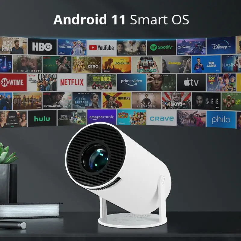 QBUY proyektor Video 4k Android 11 Dual Wifi, proyektor teater rumah HD penuh 720P 120 ANSI cerdas portabel Mini