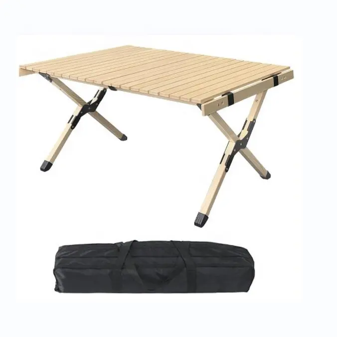 Table de pique-nique pliable en bois avec sac de transport Table en bois pour l'intérieur et l'extérieur Camping barbecue voyage