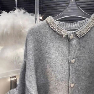 Suéter Cárdigan de Punto con Cuello Redondo y Pedrería, Diseño Elegante y de Alta Gama para Mujer - Product Image 4