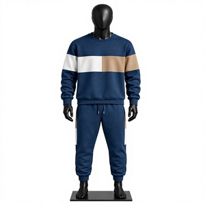 Men's Color Blocking Tracksuit Crew Neck <b>Sweatshirt</b> Full <b>Sleeve</b> Drawstring Joggers Casual Autumn Wear 100% Cotton Material - Product Image 1