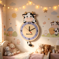 Jam Dinding Pendulum Kayu 12 Inci Jam Dekorasi Dinding Kamar Anak Motif Hewan Kartun Super Senyap Tanpa Suara Tik-tok untuk Kamar Anak