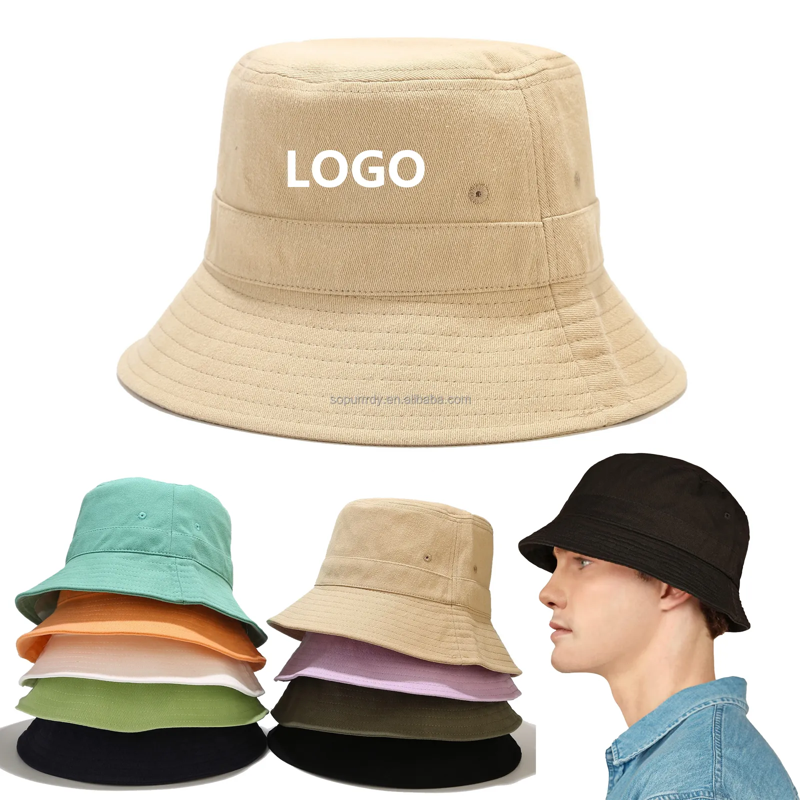 뜨거운 여름 버킷 햇 트렌디 한 사용자 정의 로고 면 태양 모자 비치 골프 낚시 야외 휴가 남성과 여성을위한 버킷 모자
