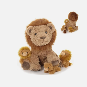 MorisMos Set di animali di peluche leone madre 3 leoni con cerniera posteriore animale selvatico giocattolo per bambini ragazzi ragazze per PP maglia di cotone - Product Image 1
