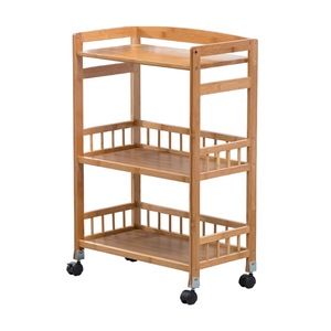 Bamboo <b>Kitchen</b> Storage Trolley Rack 3 <b>Shelves</b> Rolling Organizer Portable Modern Design Natural Color - Product Image 2