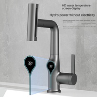 Gunmetal Robinet de lavabo en alliage de zinc à affichage numérique réglable Affichage rotatif de la température Pomme de douche à effet pluie en céramique