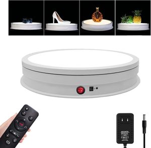 Soporte de exhibición giratorio antideslizante con luz LED de 3 colores, carga de 110 libras, control remoto (16,5 pulgadas/Blanco/con cable) - Product Image 3