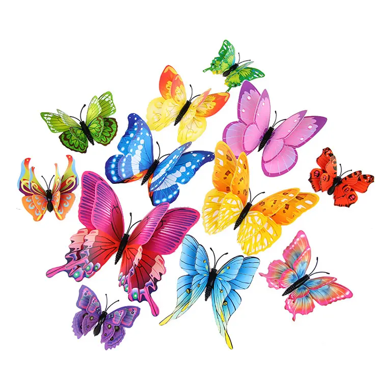 Realistic PVC 12 Pieces double wings 3d butterfly wall sticker for home decoration and wedding decoration