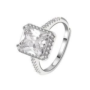 Anéis ajustáveis de casamento, grande pedra cz 925 prata esterlina qualidade aaa zircônio diamante