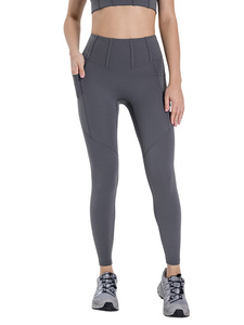 Evrlue Nouveau Double 6 No Embarrassment Line Nude Feel Yoga Pantalon Taille Haute Pêche Hanche Poche Latérale Sport Neuvième Pantalon - Product Image 2