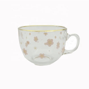 Taza de cristal con borde dorado y cuchara, taza de desayuno <span class=keywords><strong>para</strong></span> café, leche, <span class=keywords><strong>avena</strong></span> y helado - Product Image 3