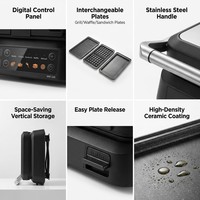 Máquina para Hacer Sándwiches 3 en 1, Máquina para Hacer Waffles Digital con 5 Programas Inteligentes, Placa de Cerámica Antiadherente, Máquina para Desayunos