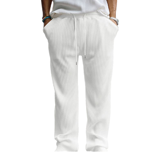 Pantalones casuales de otoño para hombre, de corte recto y pierna ancha, con pliegues frontales, ecológicos, de poliéster y algodón, para venta transfronteriza en tiendas independientes. - Product Image 2