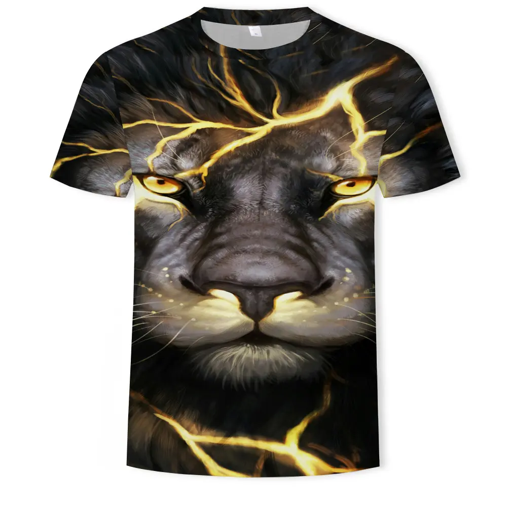 Plus Size Casual Fashion Round Neck Simple Wild Personality 3d Sublimation Short-sleeved T-shirt Lion Pattern Shirt