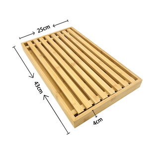 Plateau à pain en bambou 43x25x4cm, plateau rectangulaire pour la présentation en cuisine - Product Image 1