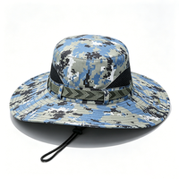 Topi Boonie Digital Camo Unisex dengan Pinggiran Lebar, Perlindungan UV UPF 50+, Kain Kanvas Poliester/Katun, Tali Pengikat untuk Aktivitas Luar Ruangan