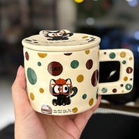 Mug en céramique mignon à motif de vagues et de points, avec couvercle, design créatif, passe au micro-ondes et au lave-vaisselle, tasse en porcelaine pour cadeaux et usage domestique