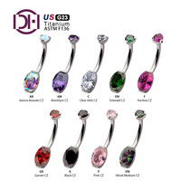 Abd ithal G23 titanyum dahili dişli çift Gem Prong Set Oval sabit alt eğrileri göbek göbek Piercing takı
