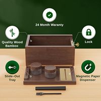 Kit de rangement en bambou sur mesure avec plateau roulant, broyeur à herbes et bocaux en verre – Ensemble complet d'accessoires pour fumeurs