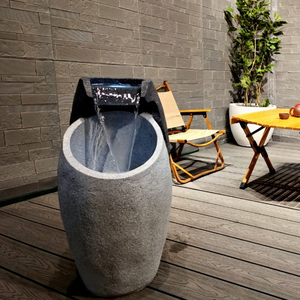 Fontaine d'eau de jardin intérieure/extérieure moderne en résine grise QUANGUI RF-2282, ornements, LED, finition brillante imperméable, vente en gros directe - Product Image 1