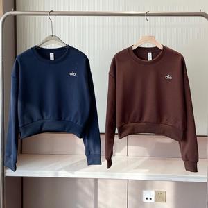 Wholesale AL0 Custom Round Neck Short <strong>Hoddies</strong> Women's Sweatshirt White T-shirt Basic Two-piece Pullover Set Oversized Hoodie - Product Image 6