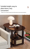 Table basse ovale mobile avec rangement en rotin, table d'appoint roulante en bambou pour salon, chambre, bureau, bar à thé, balcon, terrasse